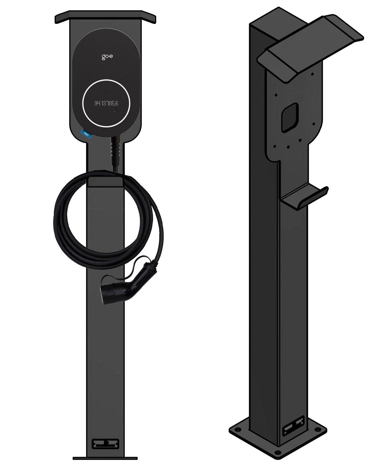 Laadpaal geschikt voor Go-e Charger Gemini en Fronius Wattpilot met dak en kabelhaak | Staander | Voetstuk | Voetstuk