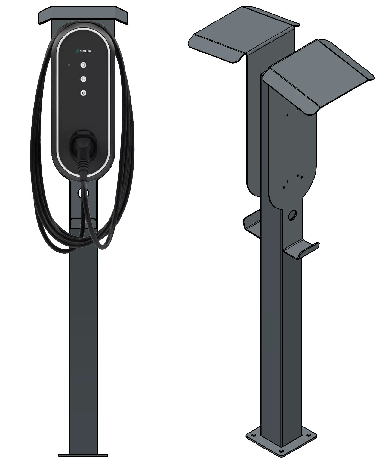 Dubbele laadpaal geschikt (DUUO) voor Innogy / Compleo / E.ON eBox met dak | Voet | Voetstuk | Base