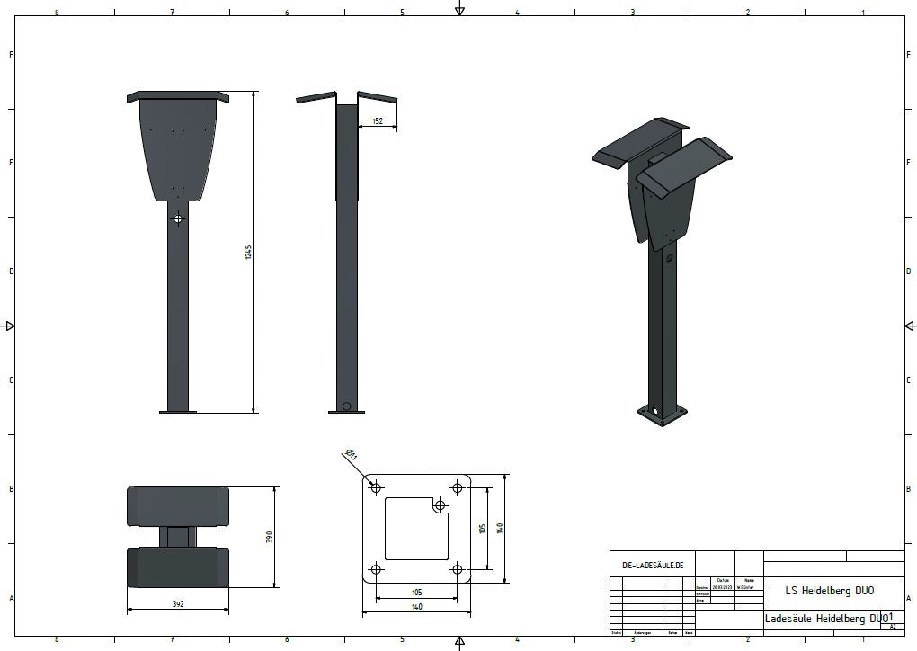 Doppel Ladesäule passend für 2 Heidelberg Wallboxen mit Dach | Ständer | Standfuß | Stele