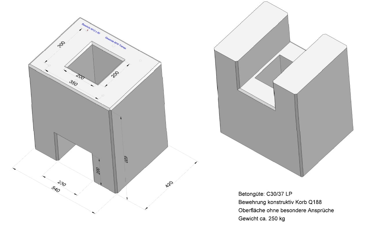 Cito 250 und Cito 500 Betonsockel - Fertigfundament speziell für Cito Ladesäule - 250 Kg