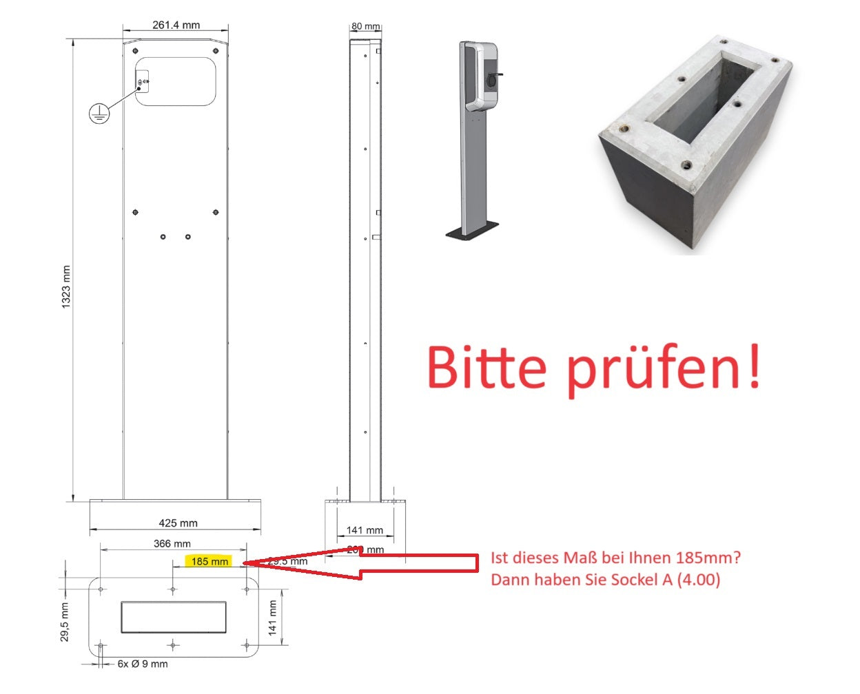 Fertigfundament speziell für KEBA Standfuß KeContact P20 / P30, Ladesäule (Keba 89735,90786)