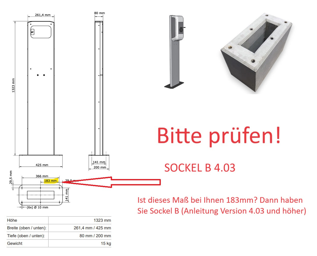 Geprefabriceerde fundering speciaal voor KEBA voetstuk KeBAContact P20 / P30, laadpaal (89735,90735)