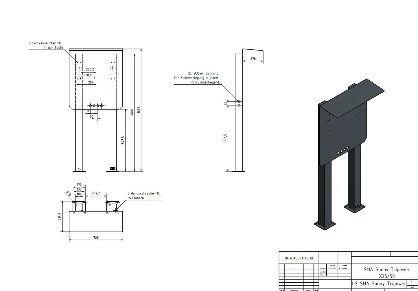 Standfuß - Ständer - passend für SMA Sunny Tripower X25/50 Wechselrichter