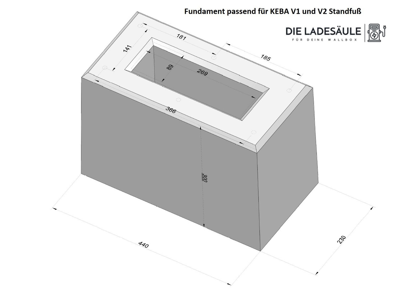 Geprefabriceerde fundering speciaal voor KEBA voetstuk KeBAContact P20 / P30, laadpaal (89735,90735)