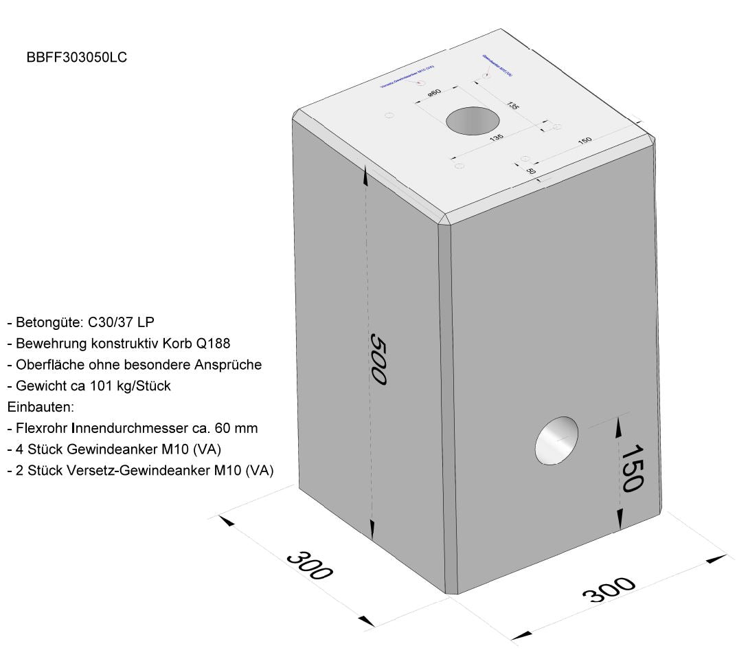 Fertigfundament XL (101 Kg) aus Beton für "DIE-LADESÄULE.DE" Ladesäule, Standfuß oder Stele