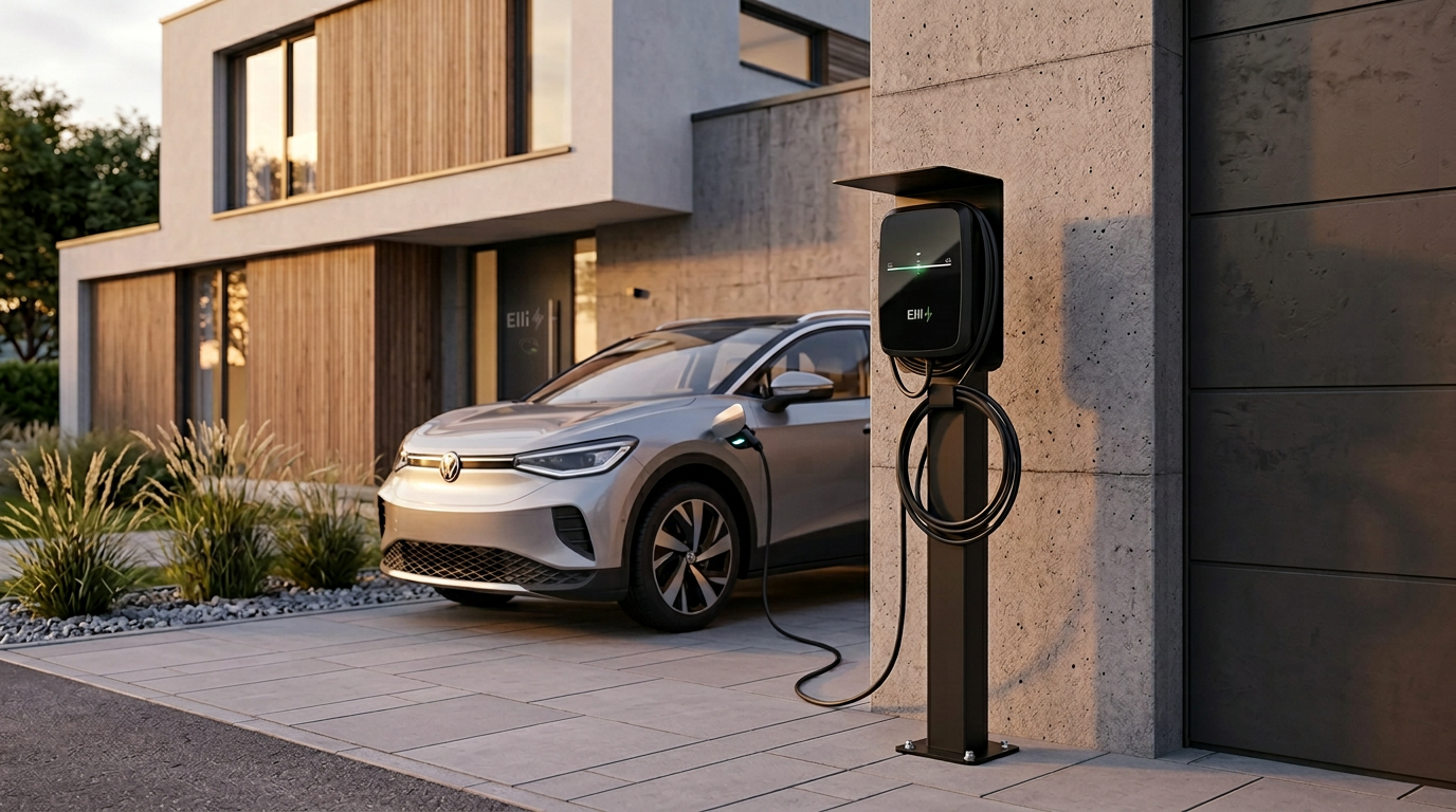 Laadpaal geschikt voor ELLI (VW) Audi, Skoda Wallbox met dak | Voet | Voetstuk