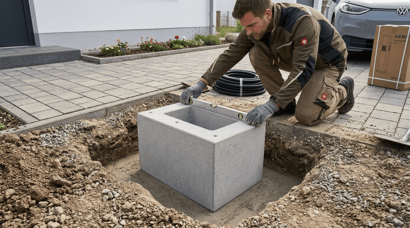 Geprefabriceerde fundering speciaal voor KEBA voetstuk dubbele driehoek KeContact P20 / P30 V3 ( Artikel: 99839)