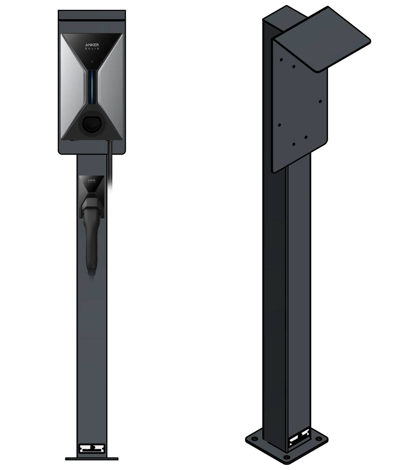 Ladesäule passend für Anker Solix V1 Wallbox mit Dach und Kabelhaken| Ständer | Standfuß | Stele