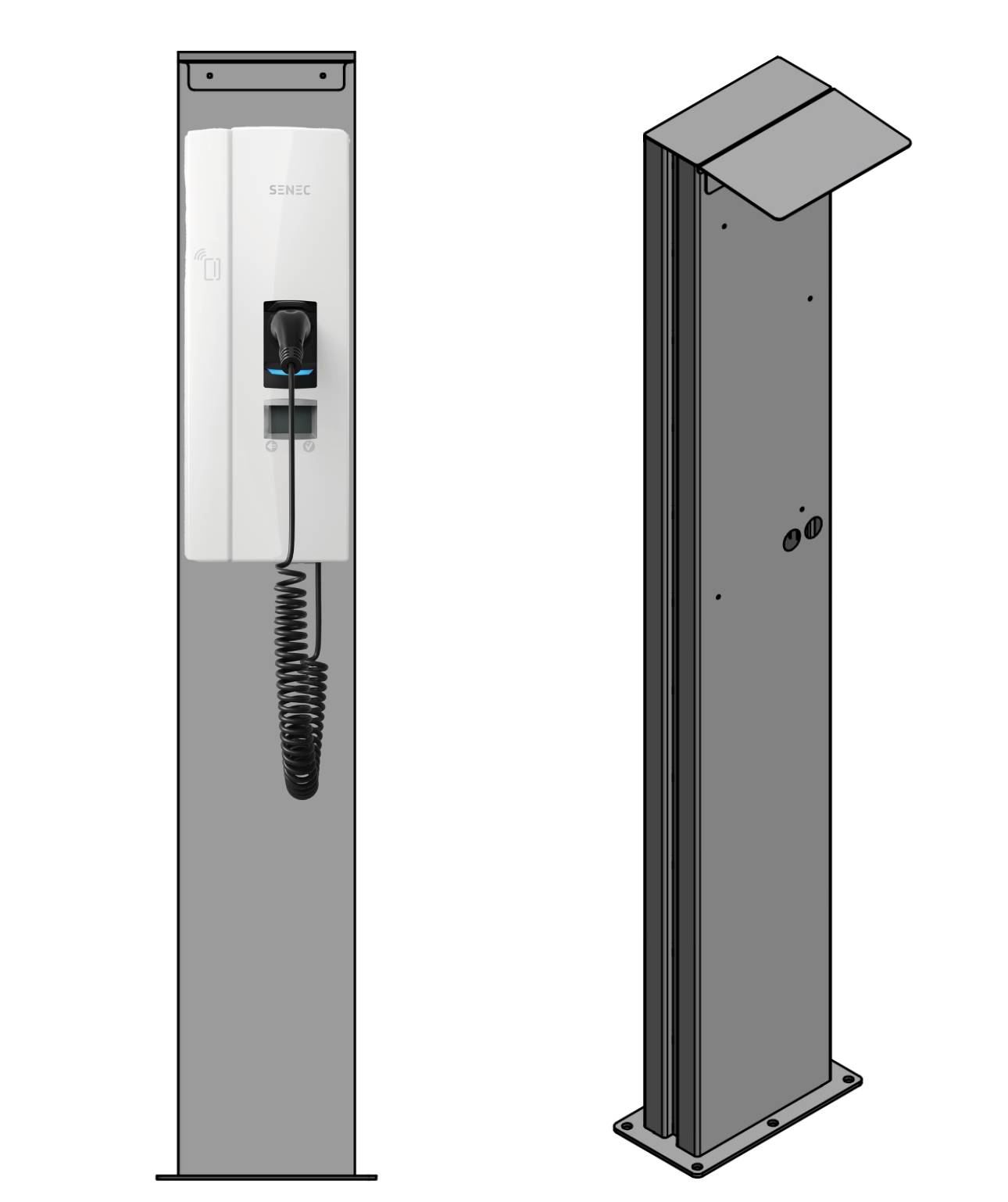 Einzel Ladesäule passend für Senec Compleo Wallbox premium line Solo /  mit Dach | Ständer | Standfuß | Stele | Base