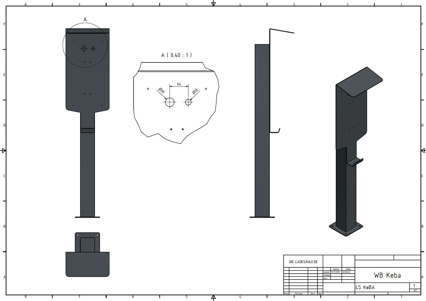 Laadpaal geschikt voor KEBA P20, P30 Wallbox met dak | Voet | Voetstuk