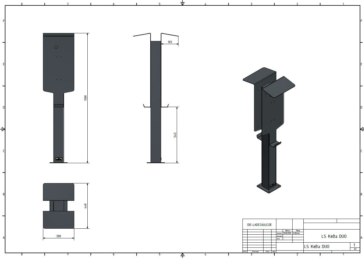 Doppel Ladesäule passend für 2x KEBA P20, P30 Wallbox mit Dach | Ständer | Standfuß | Stele