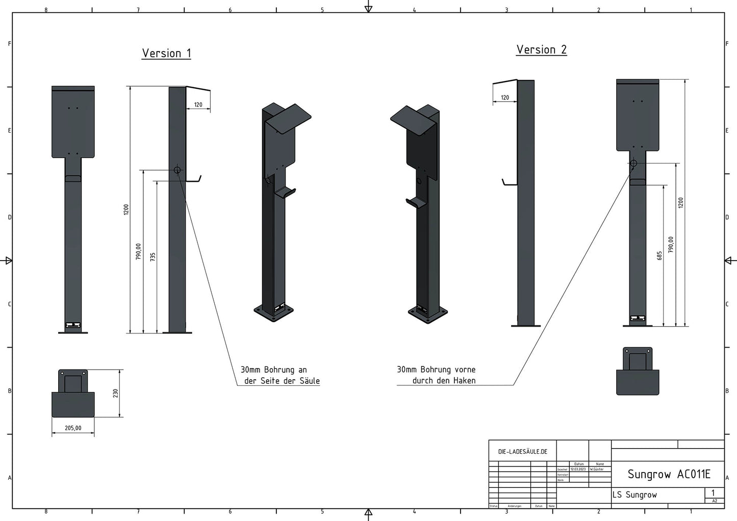 Laadpaal geschikt voor Sungrow Wallbox met dak | voet | voetstuk | voetstuk